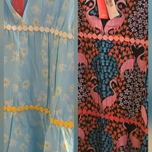 Simply Southern Light Blue Floral And Bright Pink/Blue Flamingo Print Blouses